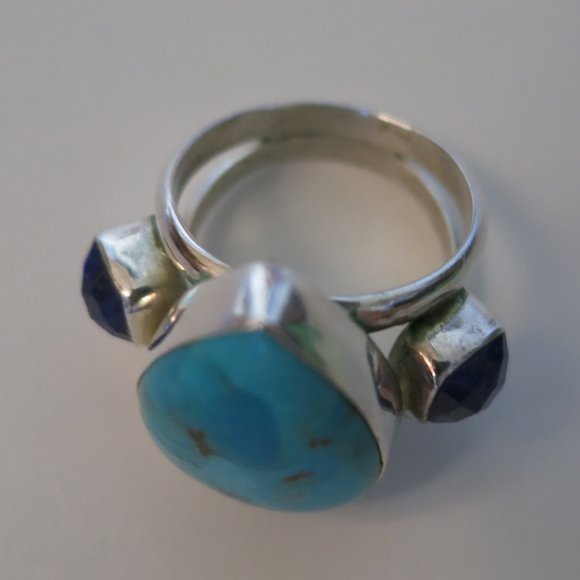Jay King Mine Finds Genuine Turquoise-Lapis Lazuli Sterling Silver Teardrop Ring - Picture 4 of 6